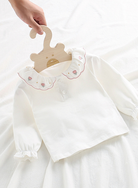 婴儿春秋装打底衫0-3岁女宝宝长袖白色洋气T恤女童娃娃领新生上衣