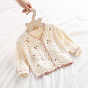 女宝宝春秋装1-3岁纯棉针织开衫6个月婴儿洋气毛衣新生儿小外套
