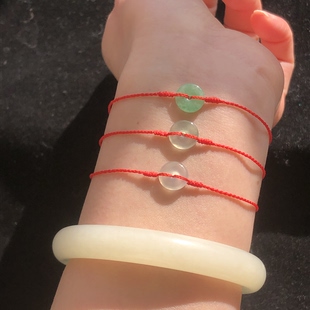 天然缅甸翡翠A货冰种平安扣珍珠18k金小滴溜蹦迪珠本命年红绳项链