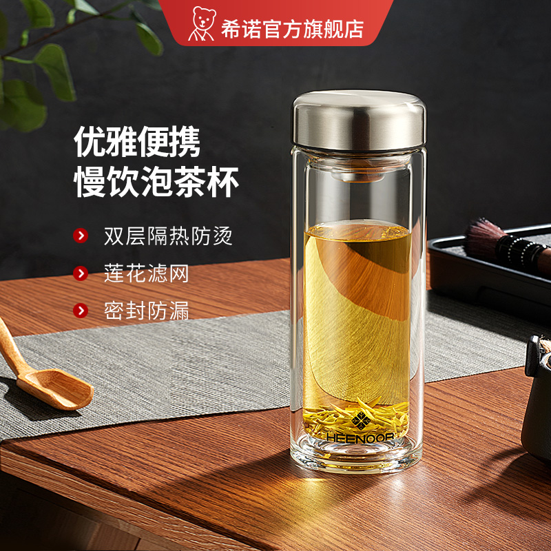 希诺高硼硅小巧便携双层玻璃杯