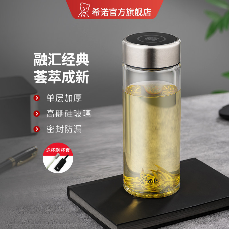 希诺玻璃杯单层加厚大容量泡茶杯办公室水杯男家用喝水杯子女带盖图片
