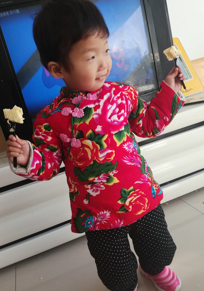 儿童手工棉花棉衣民族风绵绸棉袄东北大花布宝宝棉袄幼儿针织棉衣