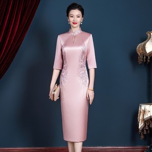 高端旗袍喜婆婆婚宴装 晚礼服年轻妈妈婚礼服丈母娘敬酒服高贵洋气