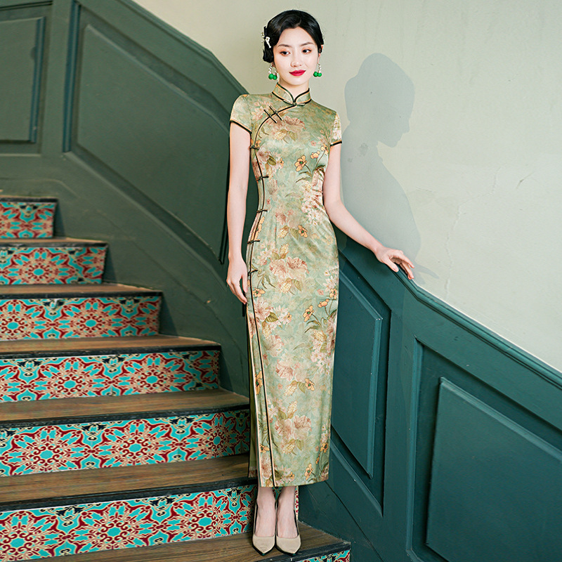 2025年新款真丝旗袍桑蚕丝复古夏季长款高级女改良日常年轻款