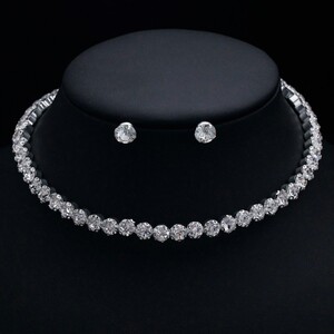 爆款韩式新娘闪耀水钻首饰套装圆形满钻手链耳环项链三件套首饰女