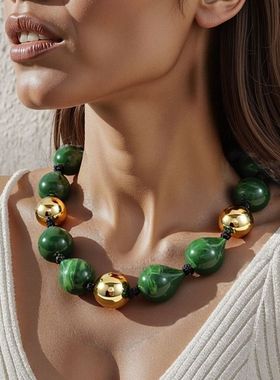 欧美跨境饰品夸张朋克撞色项链嘻哈潮流树脂压克力串珠几何圆球女