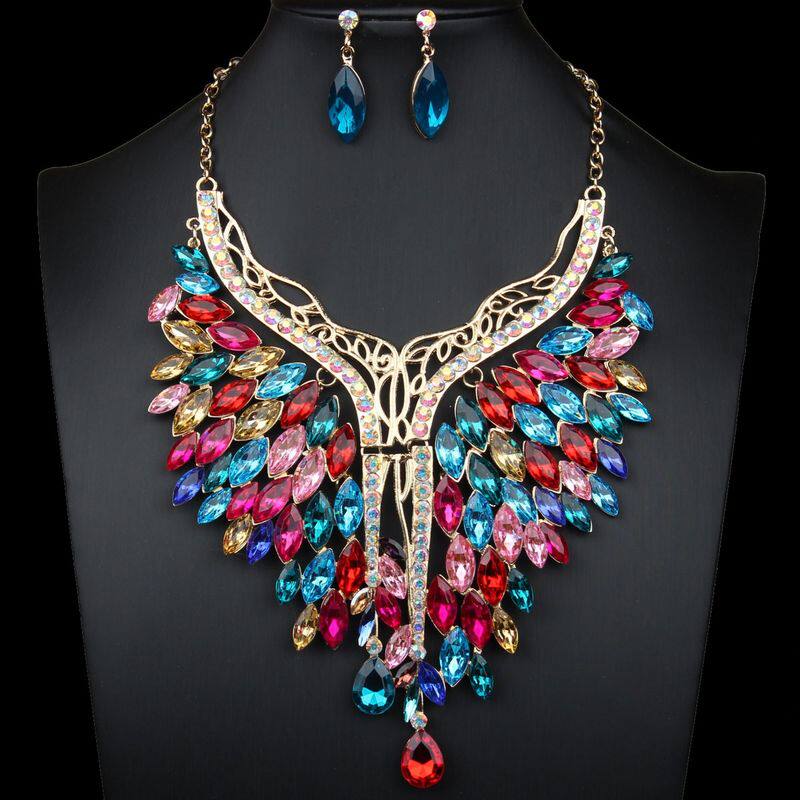 欧美夸张满钻大项链耳环套装女礼服宴会时尚配饰品奢华女式夸张