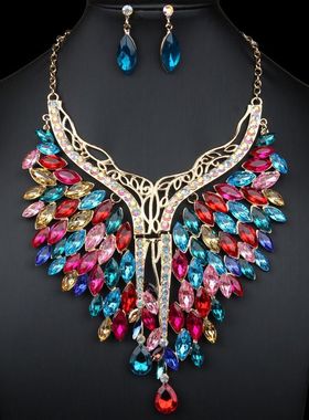 欧美夸张满钻大项链耳环套装女礼服宴会时尚配饰品奢华女式夸张