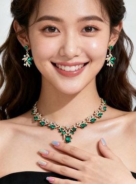 欧美热销新娘项链套装高档水晶镶钻婚纱宴会礼服饰品搭配装饰网红