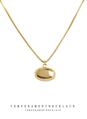 高感极简椭圆几何电镀14K鹅蛋锁骨链年时尚潮项链