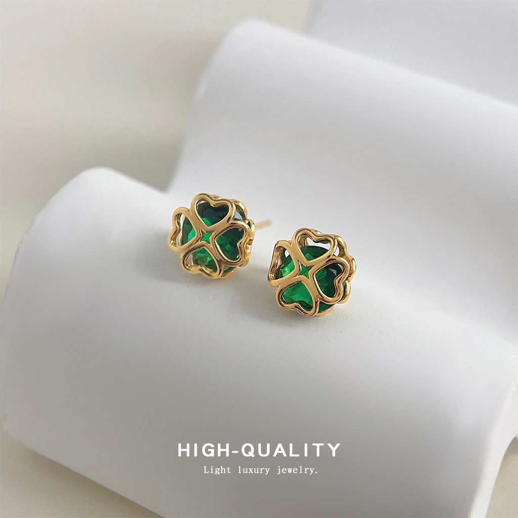 镀K真金加厚花朵耳钉四叶花爱心绿色锆石灵动高感耳饰,饰品/流行首饰/时尚饰品新,耳环,淘宝优惠券,粉丝福利购,淘宝优惠卷