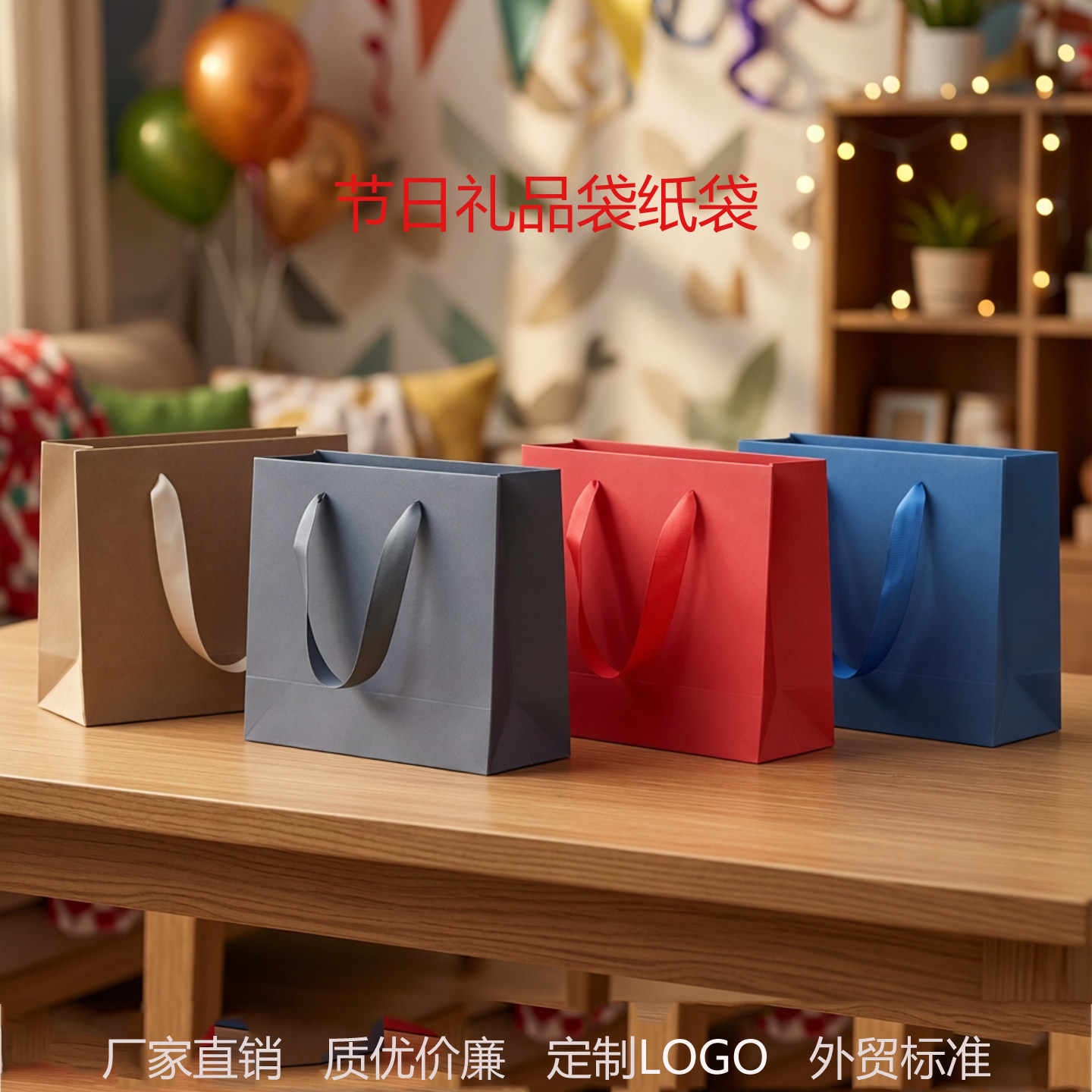 红色纸袋子加厚牛皮纸袋服装店包装袋手提袋简约高档烫金logo订制