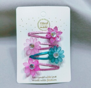 少量外贸跨境儿童成人花朵发夹发饰闪粉钻bb夹掰掰夹磨砂感水滴夹