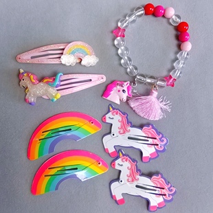 外贸清货儿童发夹独角兽彩虹小马女童学生bb夹头夹子发卡发饰饰品
