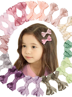 外贸儿童全包布甜美珠光绸缎蝴蝶结女童宝宝少女粉紫色系发夹发饰