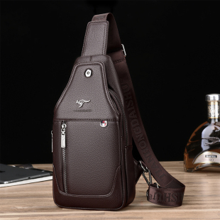 休闲斜挎包轻便户外皮质背包 真皮多功能小号时尚 男士 胸包2026新款