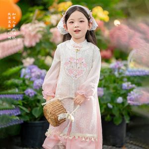 汉服女童中秋儿童新中式国风套装小女孩马甲裤子古装唐装2025新款