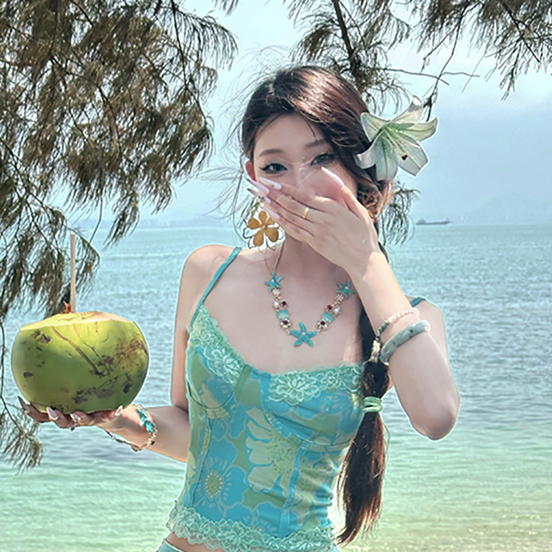 度假风蓝色海星贝壳珍珠项链女