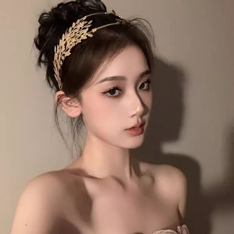 巴洛克女神树叶发箍高级感小众设计复古头箍森系赫本风宽边发饰女