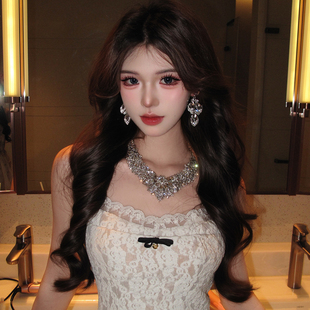 宫廷风复古镶钻水滴皓石项链套装 女高级感气质晚礼服锁骨链配饰品