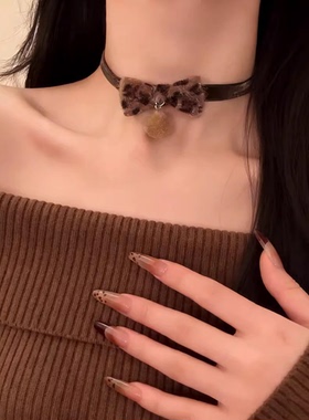 豹纹蝴蝶结choker颈带项圈女
