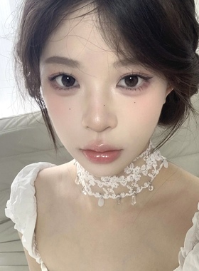 氛围感纯欲白色蕾丝choke项链