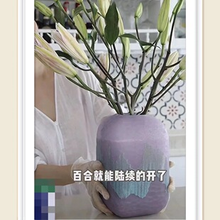 尤马马同款外贸出口手工摹刻花瓶刻磨紫色异形花器粉紫花瓶花器