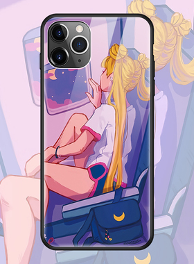 性感水冰月手机壳适用苹果12promax华为p40K30荣耀V20美女玻璃壳X