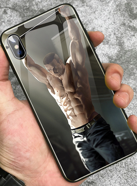 健身型男玻璃手机壳适用苹果8p iPhone11华为p30小米6x27 note10p