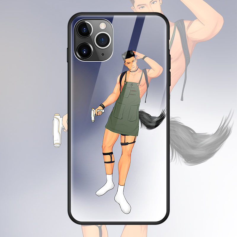 可爱萌男玻璃手机壳适用华为mate40p基友小米11 nex3苹果12Promax