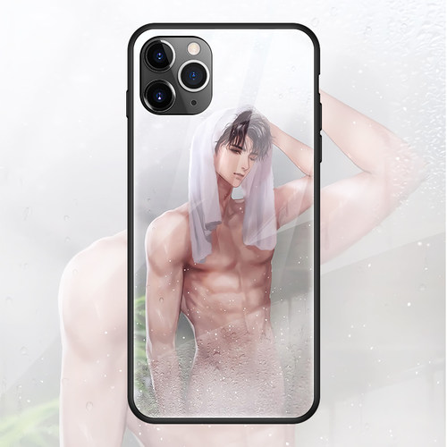 沐浴型男手机壳适用苹果13Promax华为p40 note8 k40 x50玻璃壳12p