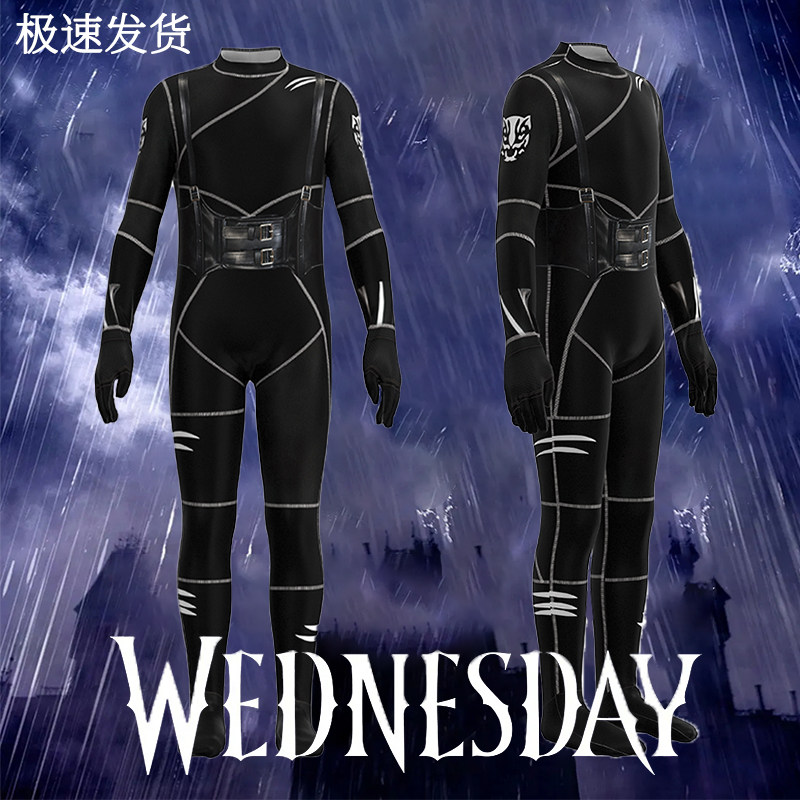 亚当斯一家星期三连体衣二次元动漫卡通紧身衣儿童cos表演服