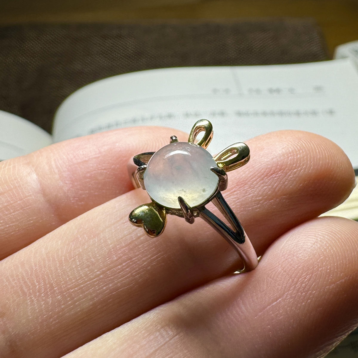 瑜瑾缅甸天然A货翡翠高冰戒面兔子戒指饰品