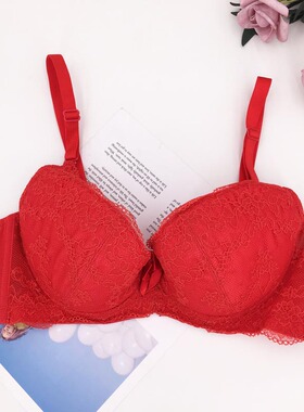 桑扶兰大胸显小文胸女薄款大码胖MM性感红色本命年聚拢胸罩AMC17