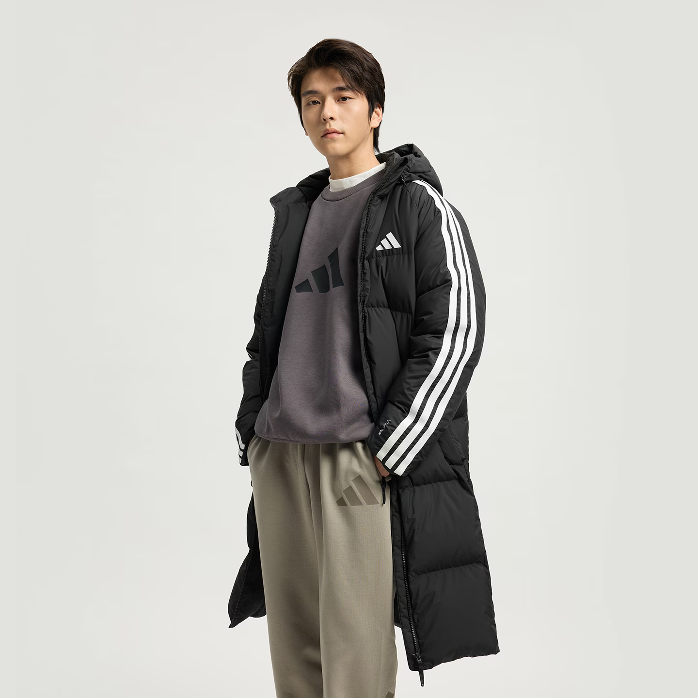 Adidas阿迪达斯羽绒服男女长款三条杠加厚保暖羽绒衣外套KC2498