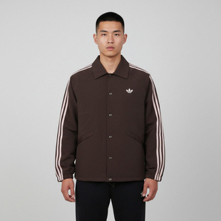 Adidas阿迪达斯三叶草男子经典三条纹翻领宽松运动梭织外套KE3595