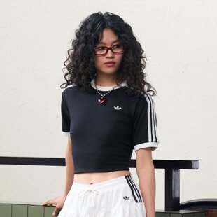 Adidas阿迪达斯短袖三叶草女子复古撞色条纹休闲短袖T恤KY8127