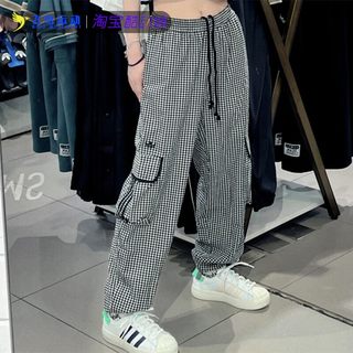 Adidas/阿迪达斯正品三叶草黑白格女子工装束脚运动长裤 HB9456