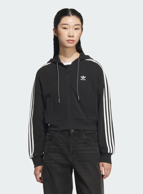 Adidas/阿迪达斯外套女子秋季新款短款运动连帽夹克外套JM8056
