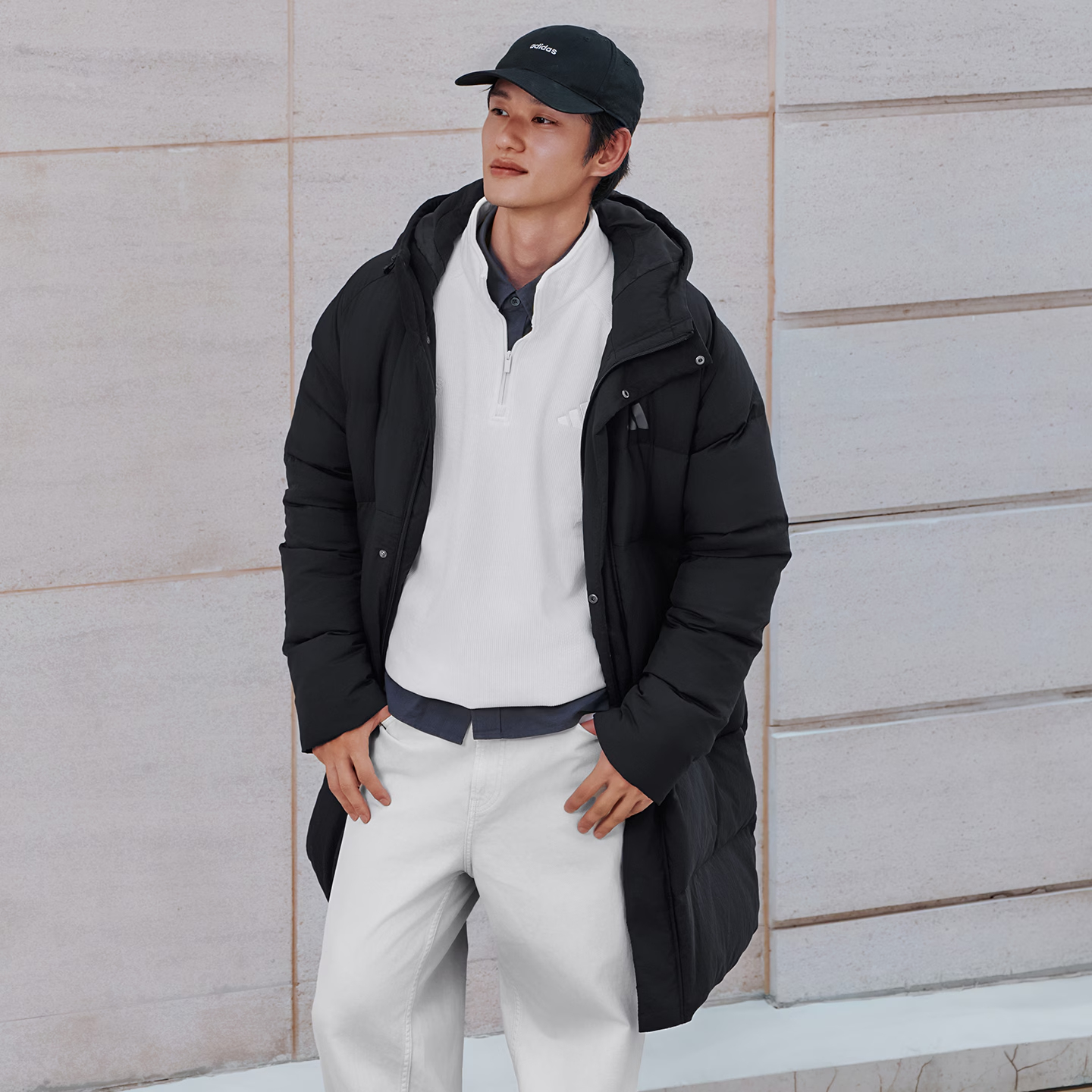 冬季保暖长款鸭绒连帽羽绒服外套