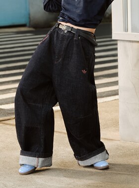 Adidas阿迪达斯长裤情人节款休闲纯棉牛仔宽松运动弯刀裤KT6365