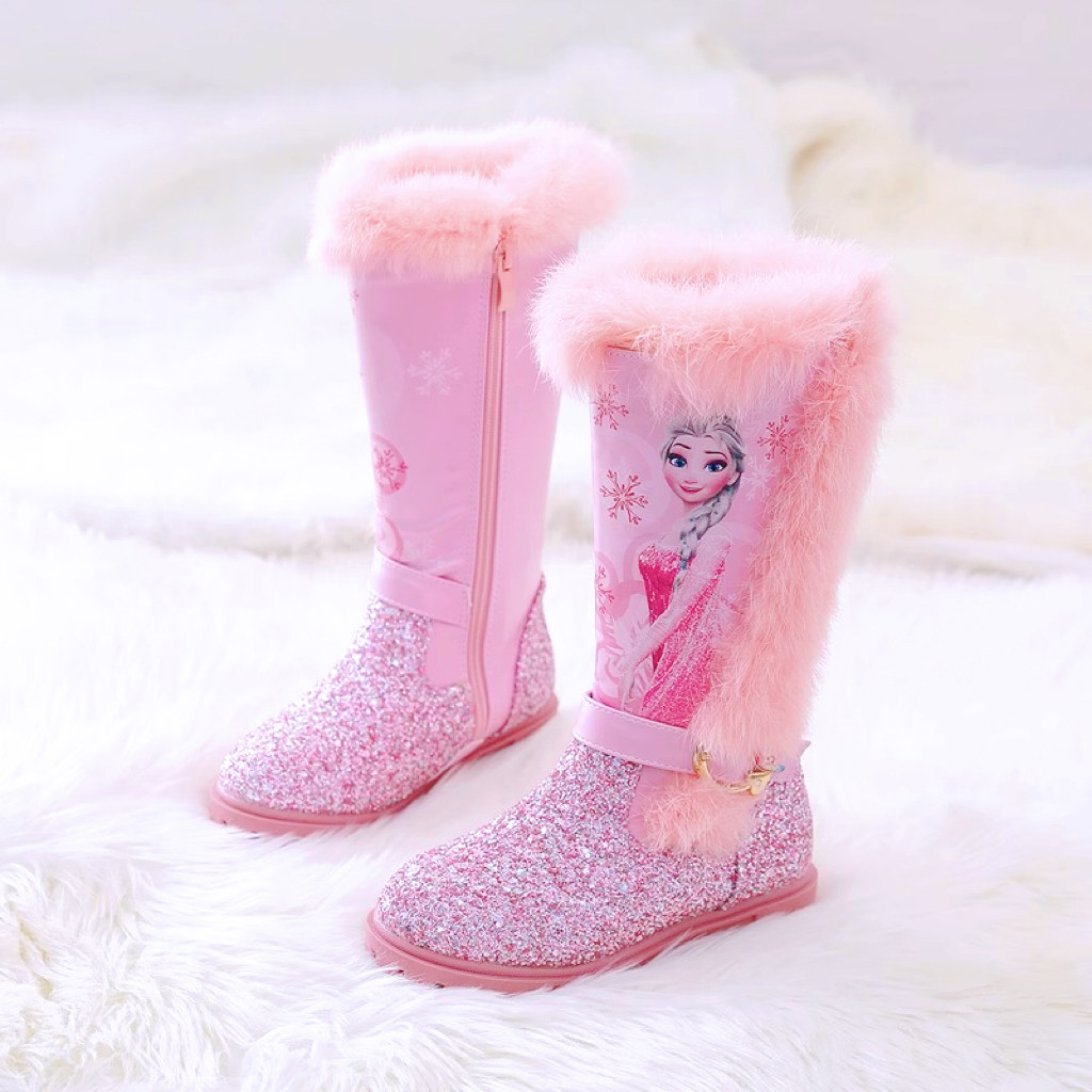 正品女童靴子秋冬季冰雪奇缘艾莎公主高跟鞋演出皮靴小孩儿童加绒