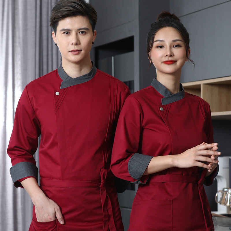 2025纯棉餐饮厨师服男短袖酒店饭店厨房蛋糕烘焙长袖工作服加大码