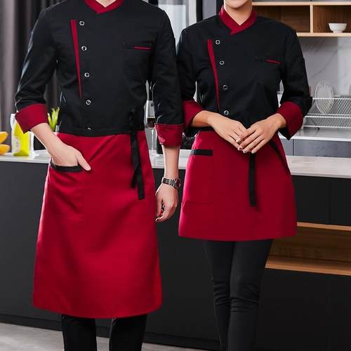 纯棉厨师服七分袖工作服春夏