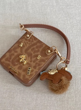 适用华为PuraX折叠屏手机壳荣耀MagicVFlip2豹纹小米MixFlip2壳膜一体摩托罗拉50三星zflip7小金马FE手绳60女