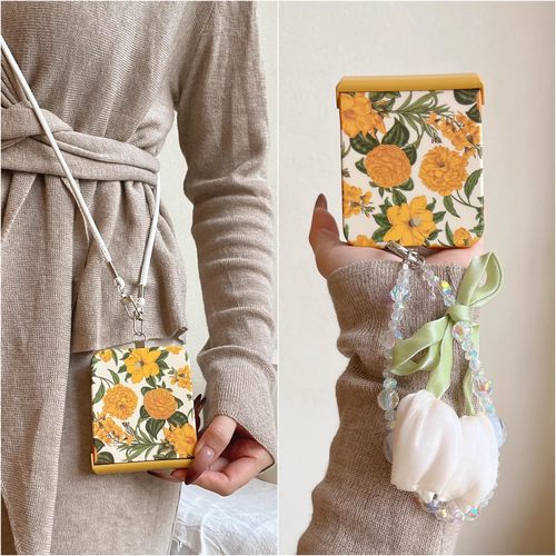 适用华为PuraX折叠屏手机壳小米MixFlip2壳膜一体荣耀MagicVFlip2全包中轴novaflipS手链黄花朵pocket2斜挎包