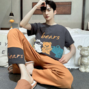男士 家居服春秋套装 纯棉睡衣短袖 卡通青少年学生加肥大码 长裤 夏季