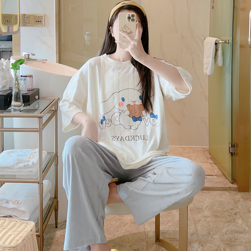 女士精梳棉中袖长裤家居服