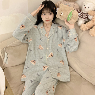 卡通纯6XL中年套装 秋季 睡衣柔软棉胖MM200斤加肥大码 女士长袖 开衫