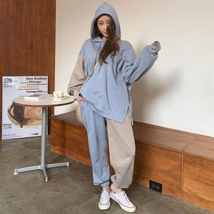 阔腿束脚裤 休闲宽松连帽加绒卫衣 两件套女冬 套装 韩国东大门时尚